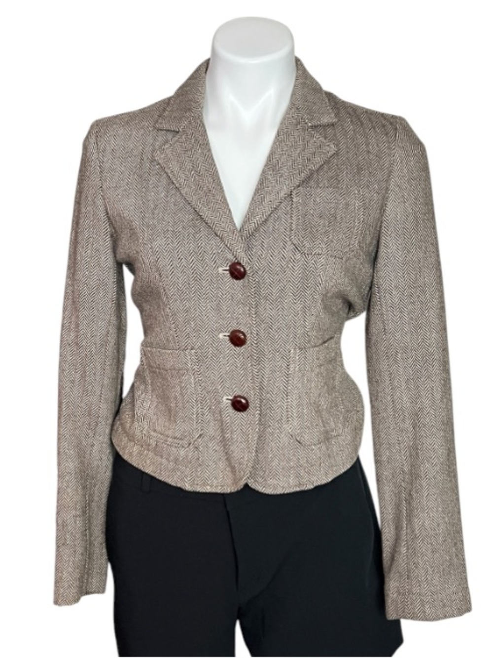 Wool Blend Tweed Blazer Jacket Elbow Patches Ralph Lauren Polo Jeans Brown S
